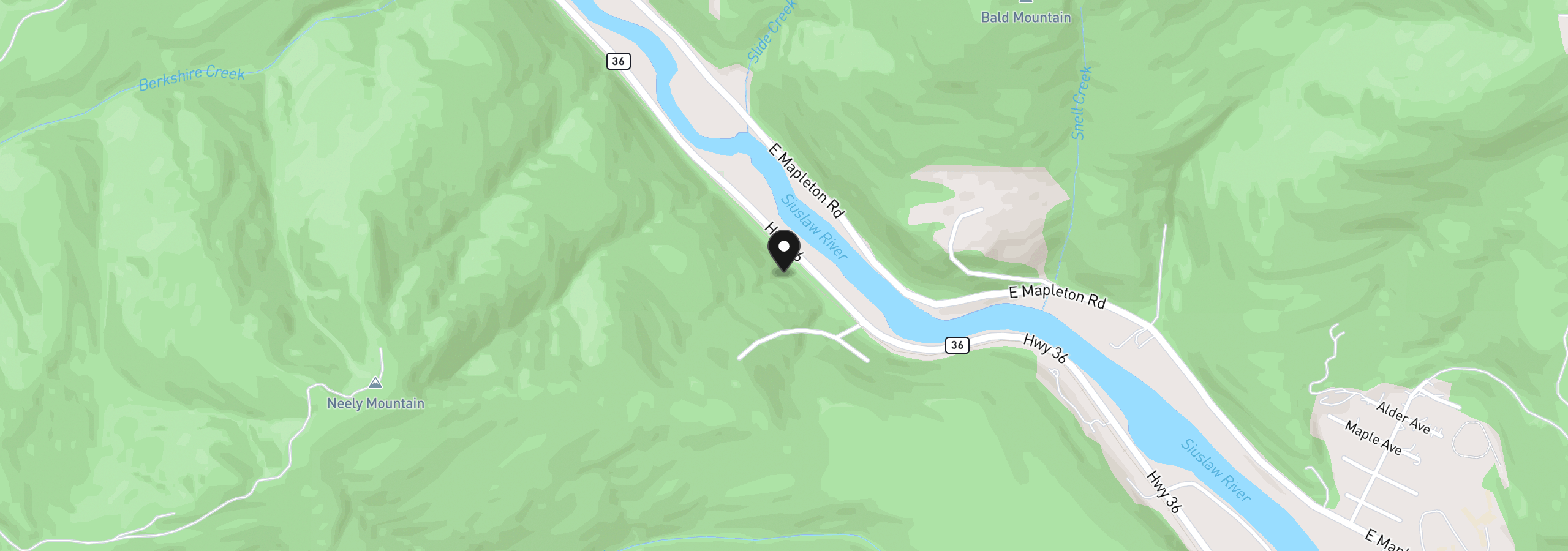 Map showing the location of 11211 Highway 36, Mapleton, OR 97453