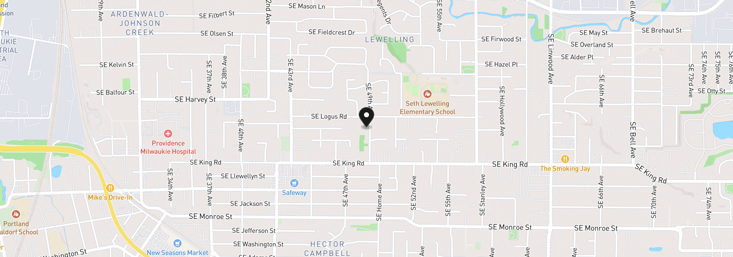 Map showing the location of 10101 SE 49th Ave, Milwaukie, OR 97222
