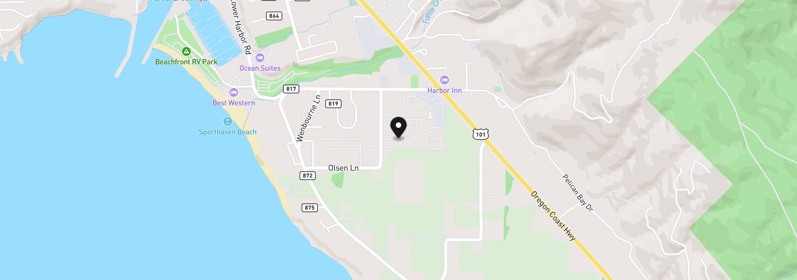 Map showing the location of 98126 W Benham Ln 17, Brookings, OR 97415
