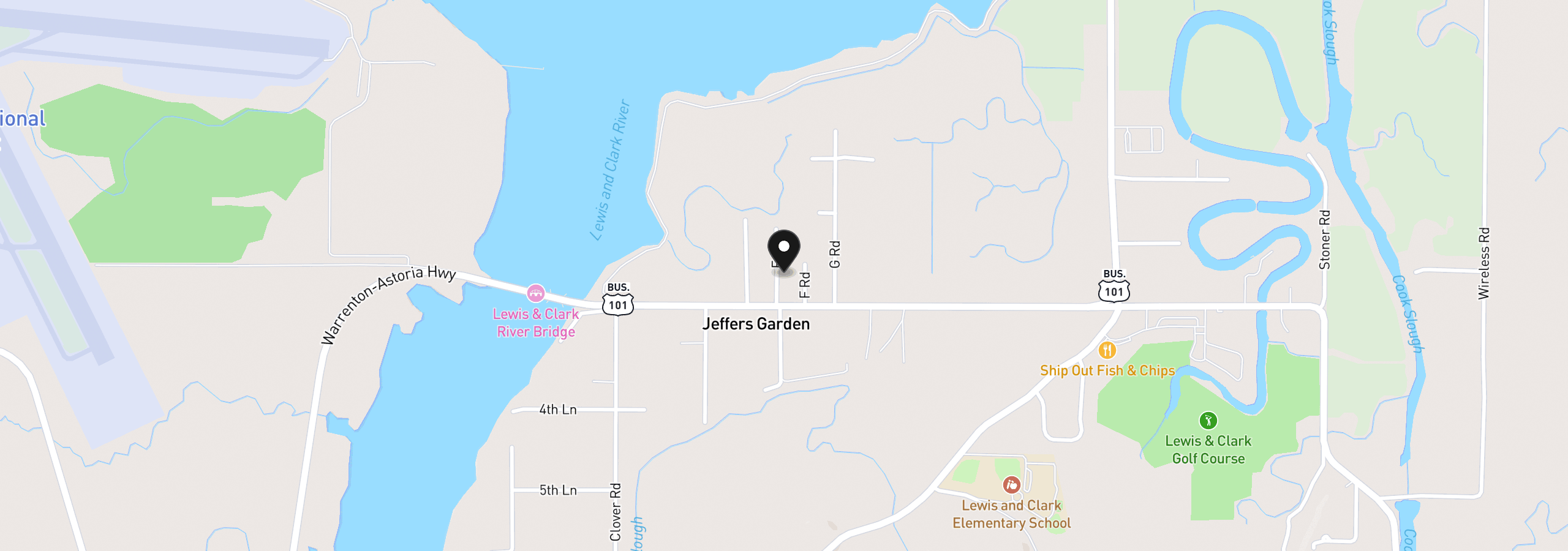 Map showing the location of 92367 E Rd, Astoria, OR 97103
