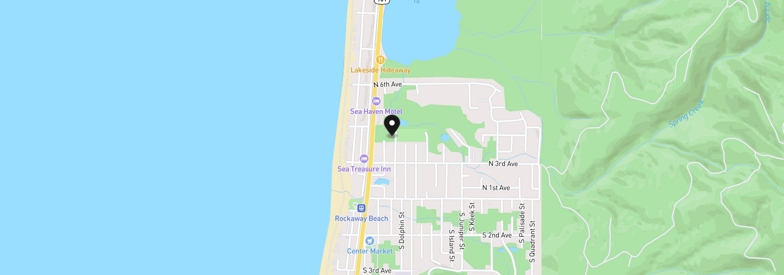 Map showing the location of Coral St, Rockaway Beach, OR 97136