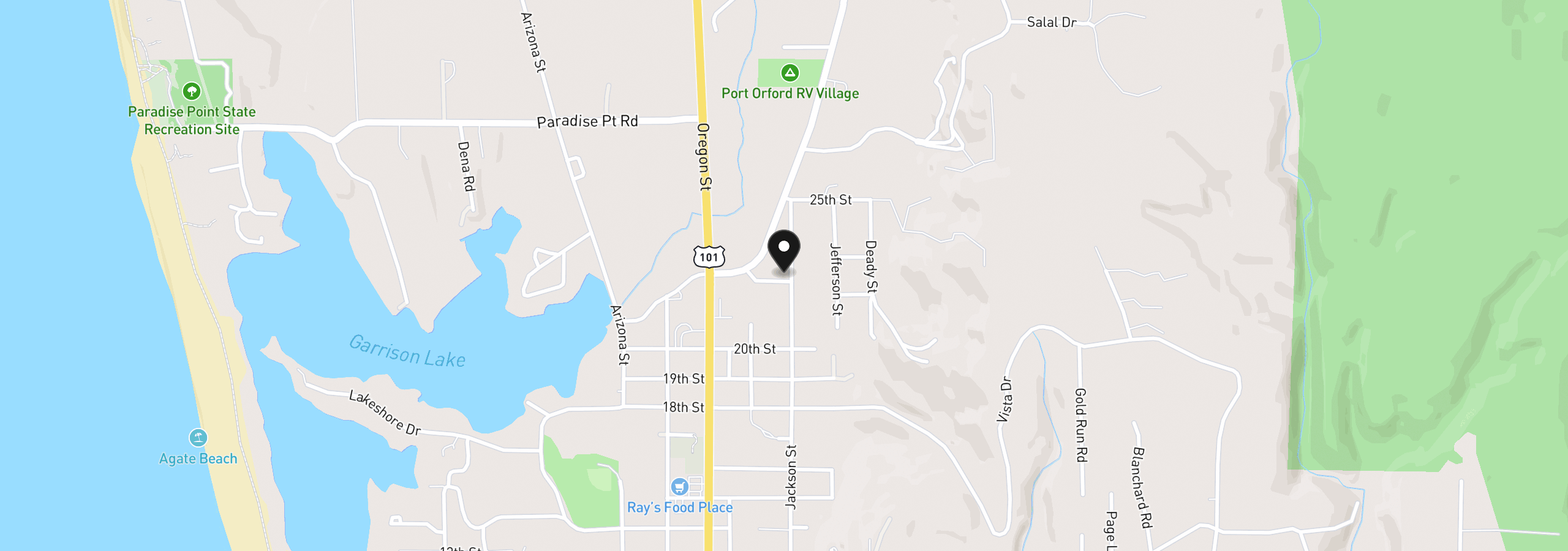 Map showing the location of Jackson St, Port Orford, OR 97465