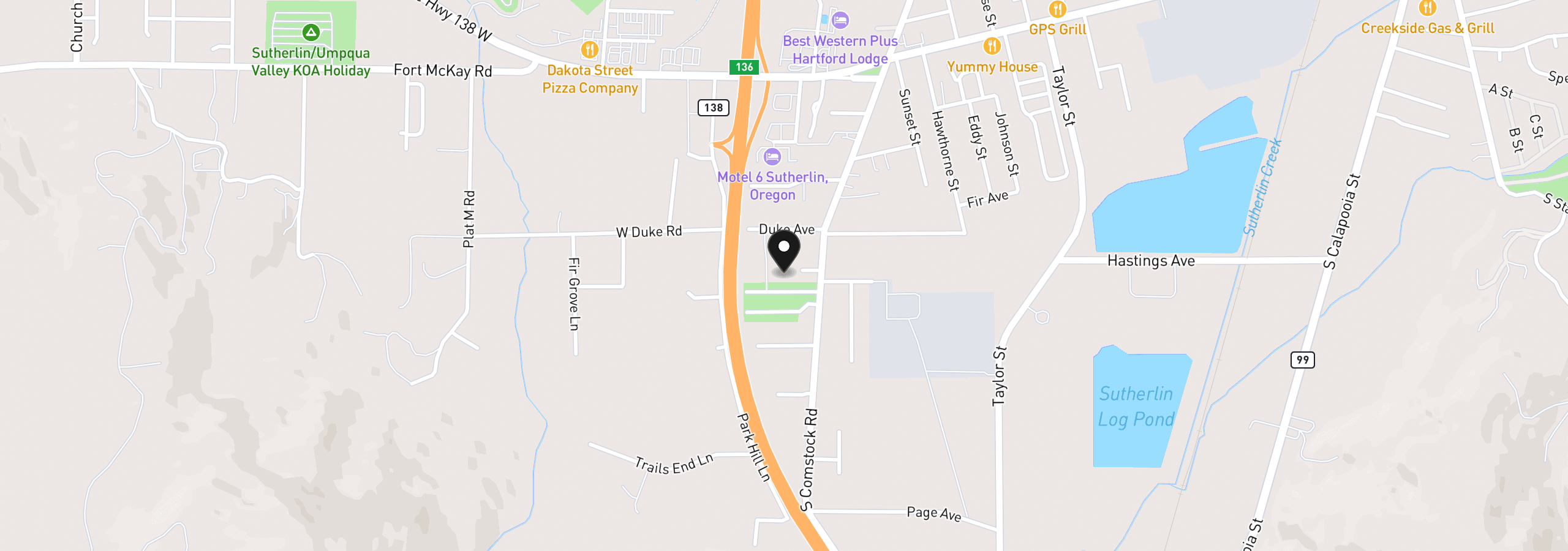 Map showing the location of 180 Allison Ave, Sutherlin, OR 97479