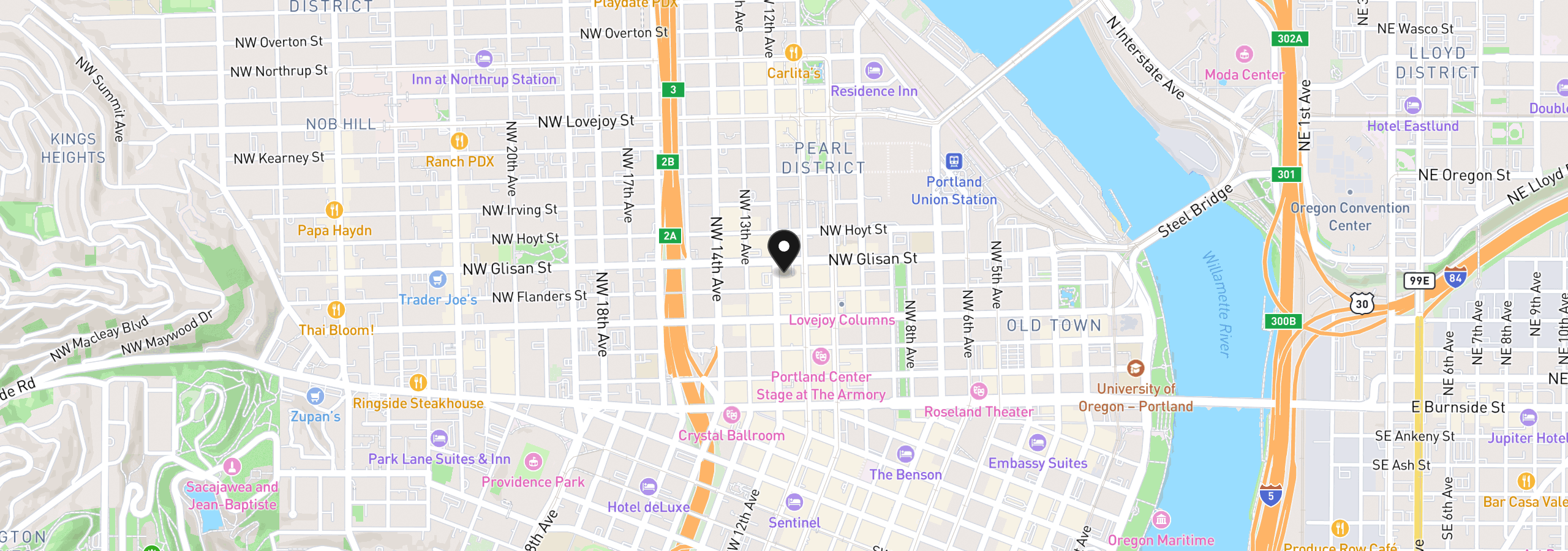 Map showing the location of 408 NW 12th Ave 306, Portland, OR 97209