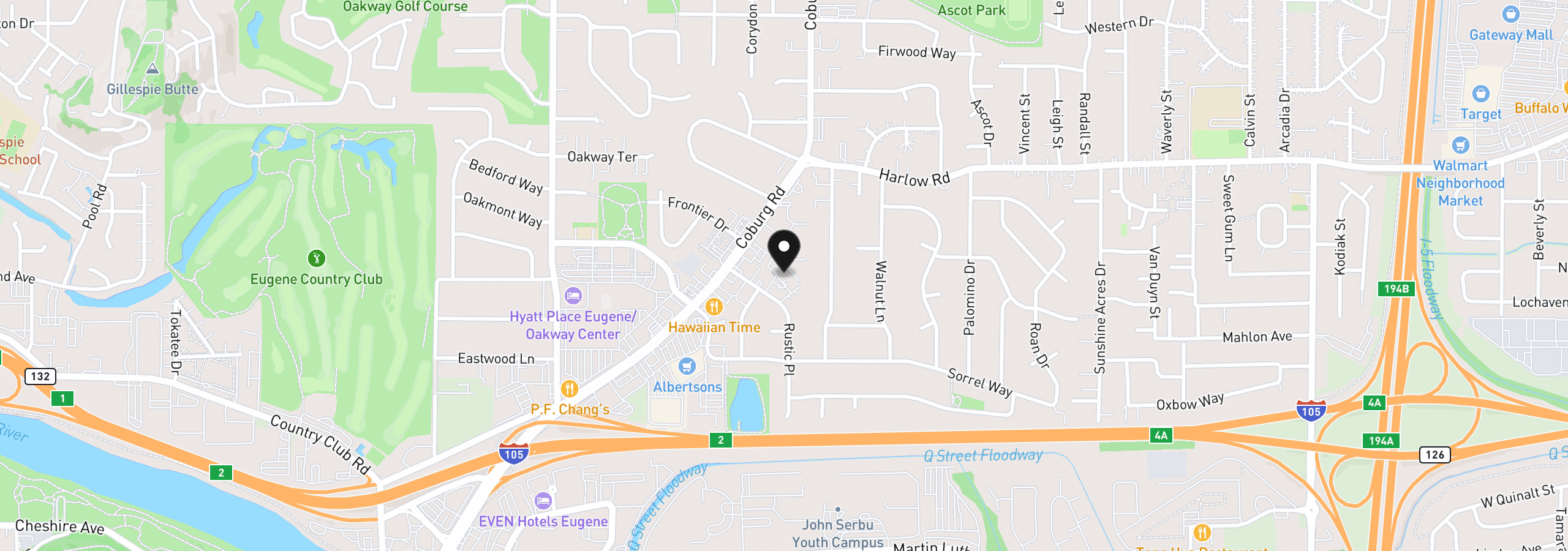 Map showing the location of 347 Rustic Pl 26, Eugene, OR 97401