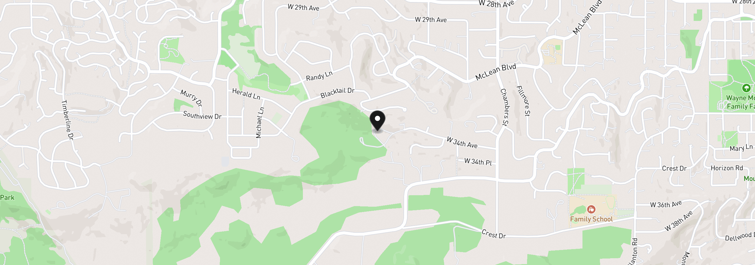 Map showing the location of 2030 W 34th Ave, Eugene, OR 97405