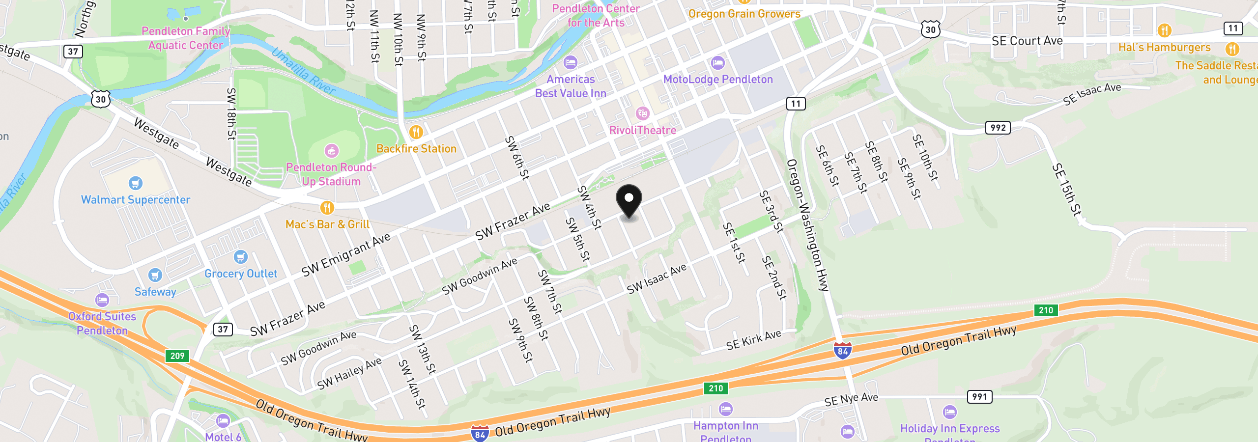 Map showing the location of 606 SW 3rd St, Pendleton, OR 97801