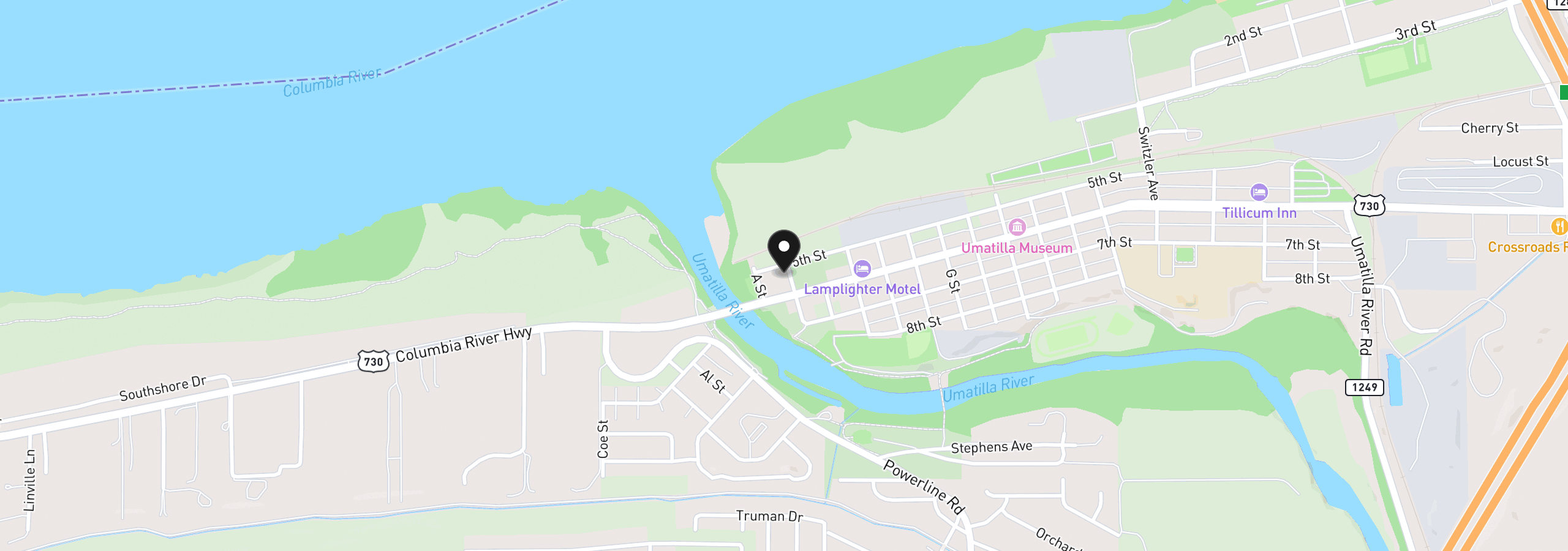 Map showing the location of 512 B St, Umatilla, OR 97882