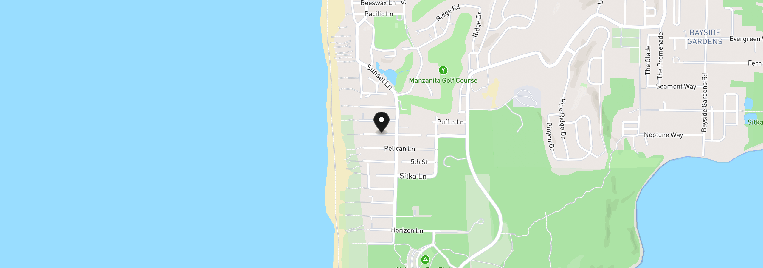 Map showing the location of Sandpiper Ln, Manzanita, OR 97130