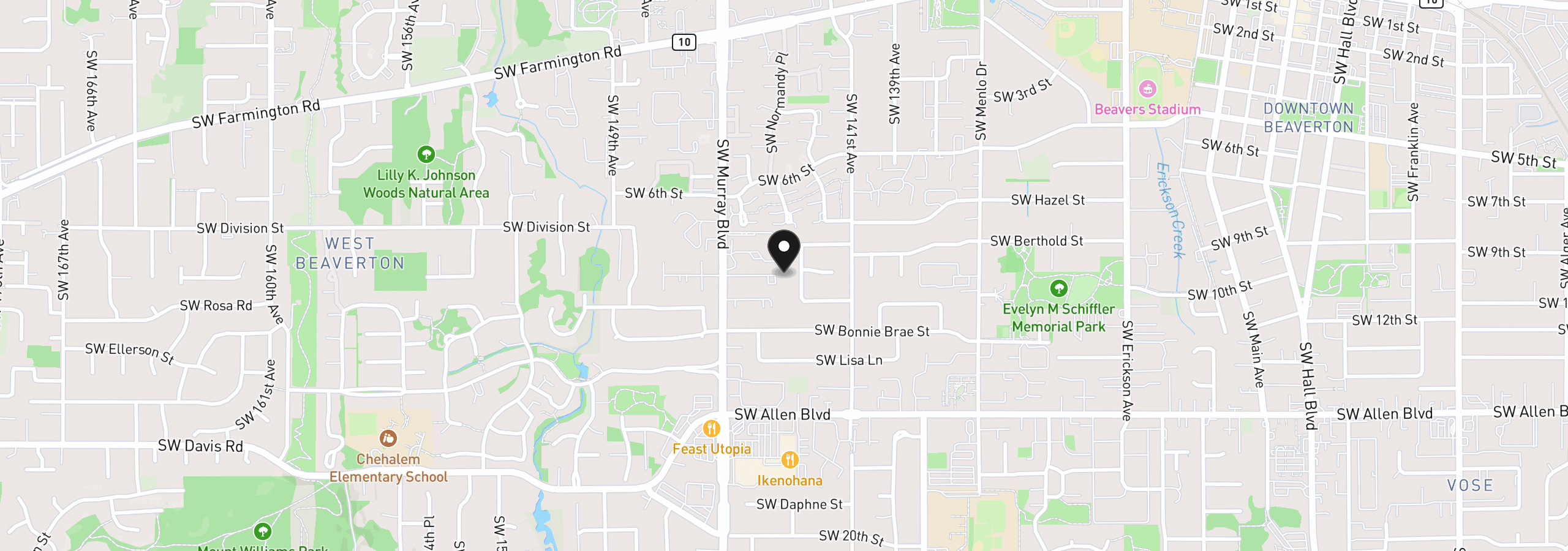 Map showing the location of 5590 SW Murray Blvd, Beaverton, OR 97005