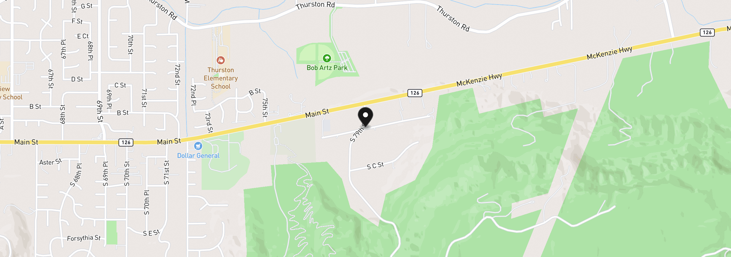 Map showing the location of 0 S A St, Springfield, OR 97478
