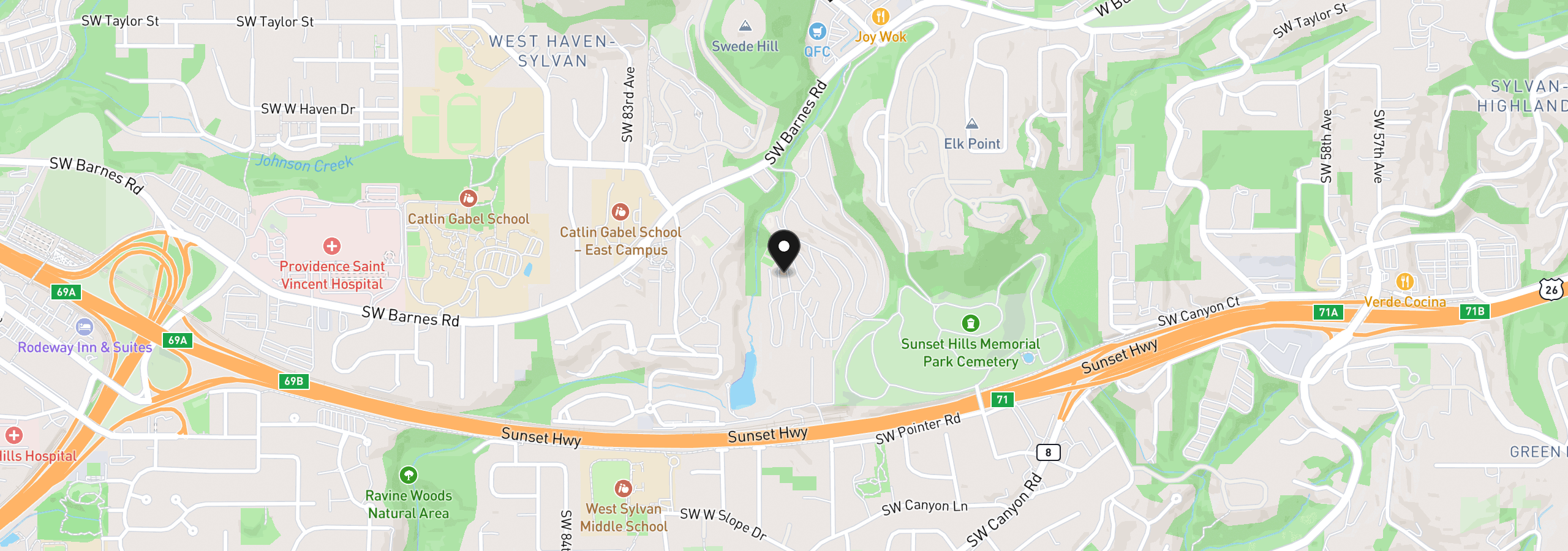 Map showing the location of 7544 SW Barnes Rd C, Portland, OR 97225