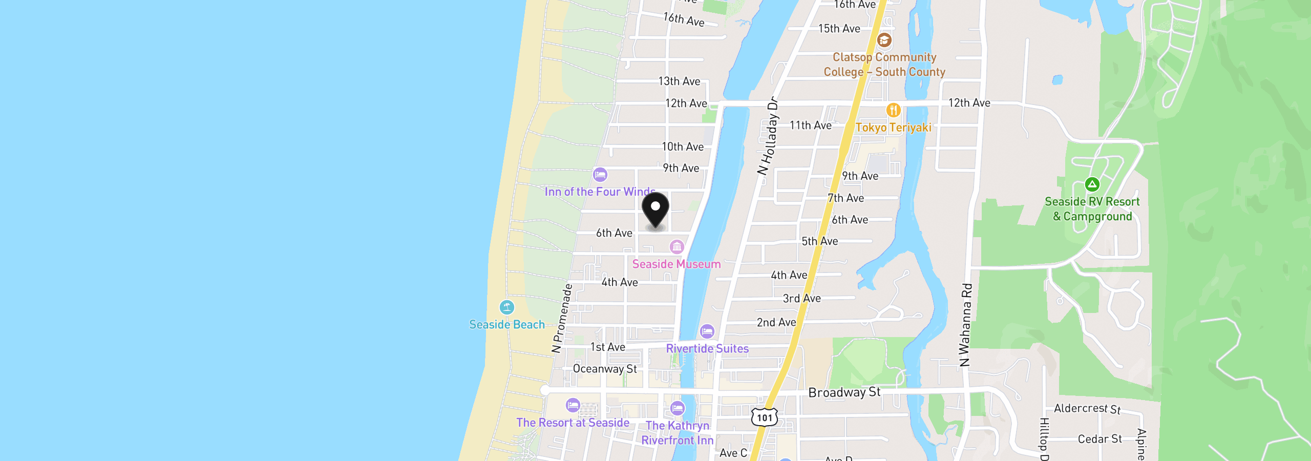 Map showing the location of 324 6th Ave, Seaside, OR 97138