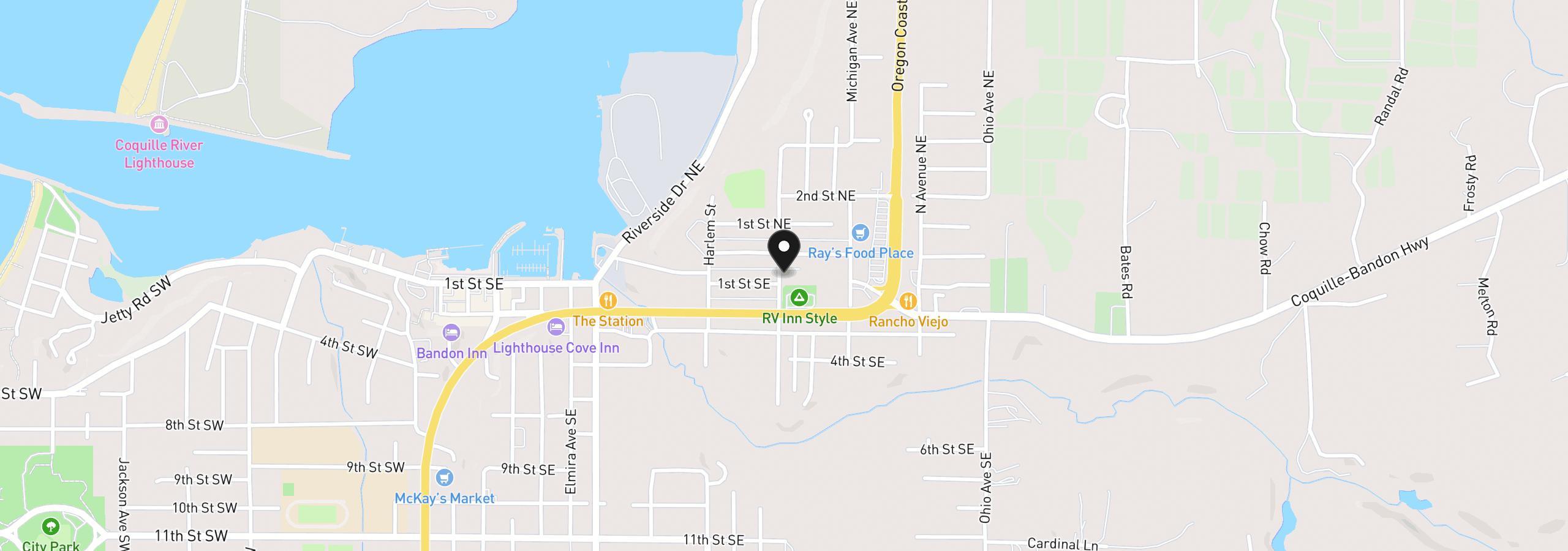 Map showing the location of 0 June Ave SE, Bandon, OR 97411