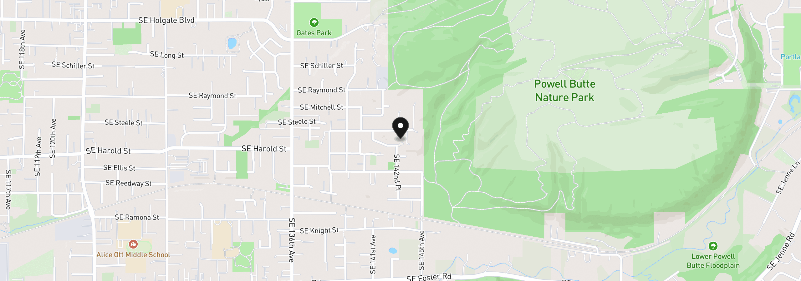 Map showing the location of 14139 SE Insley St, Portland, OR 97236