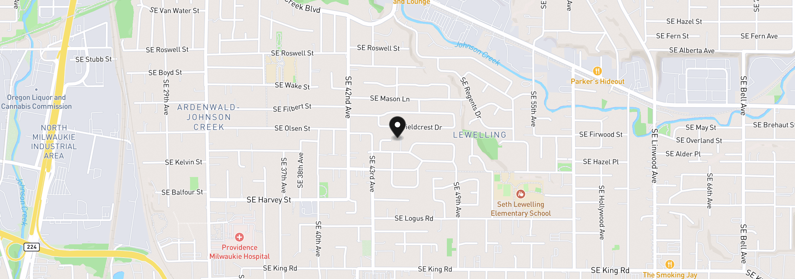 Map showing the location of 4433 SE Rockwood St, Milwaukie, OR 97222