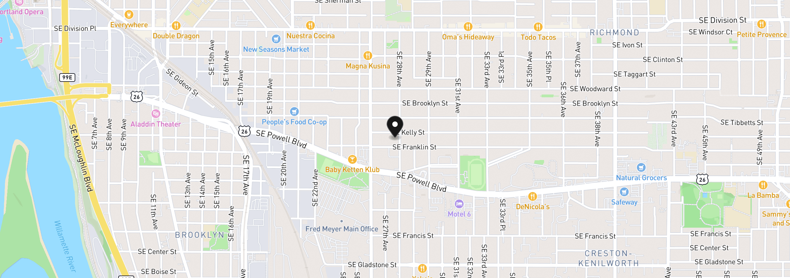 Map showing the location of 3219 SE 28th Ave, Portland, OR 97202
