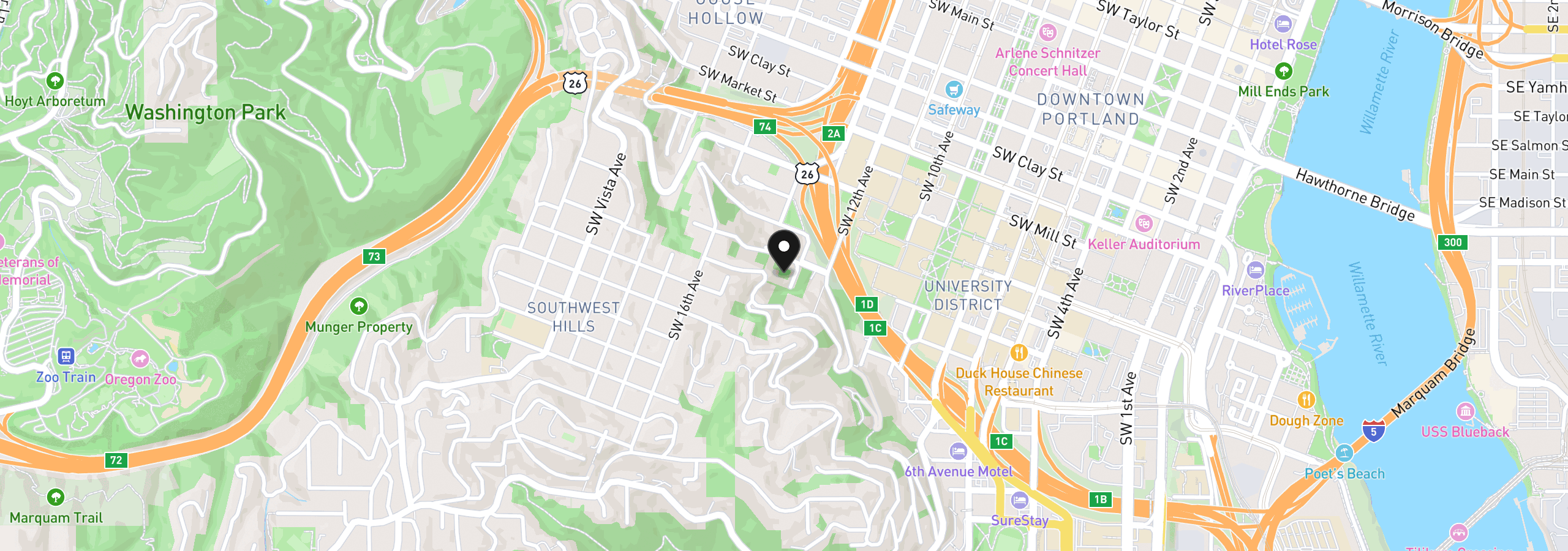Map showing the location of 1977 SW 13th Ave, Portland, OR 97201