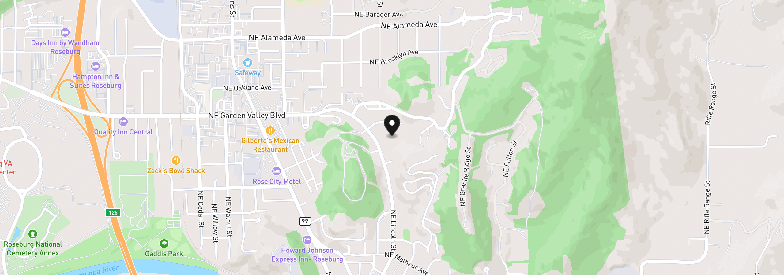 Map showing the location of 1219 NE Junker Ave, Roseburg, OR 97470