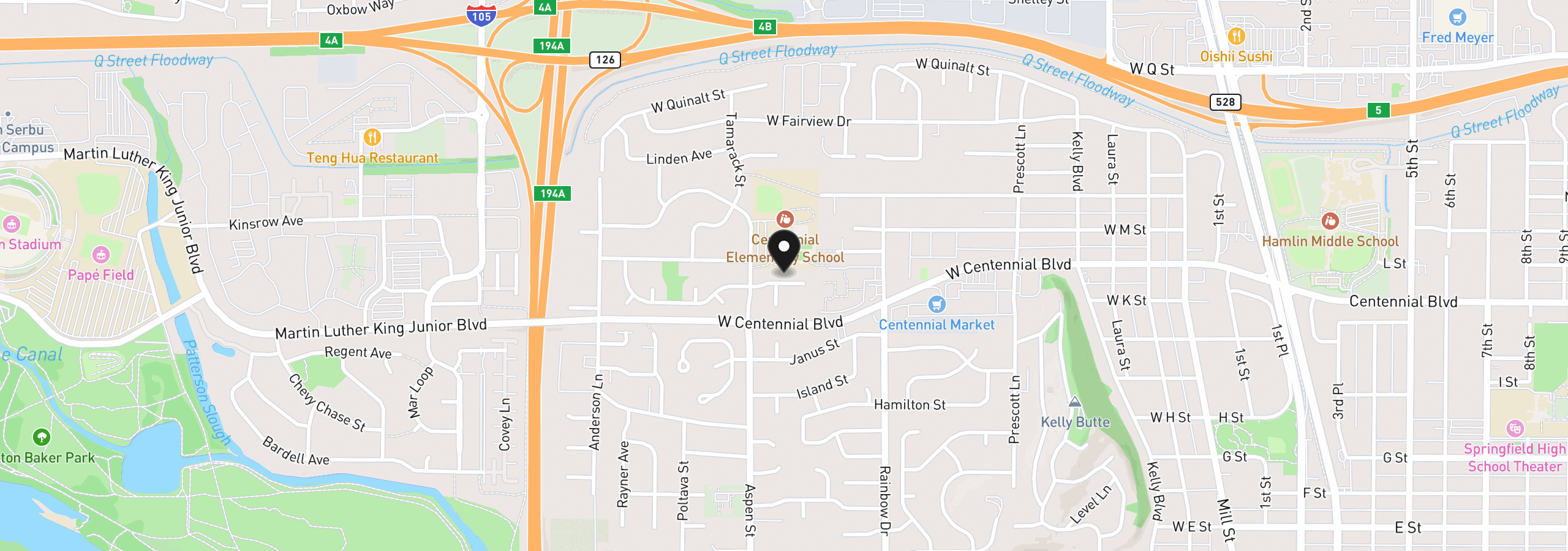 Map showing the location of 1224 Sequoia Ave, Springfield, OR 97477