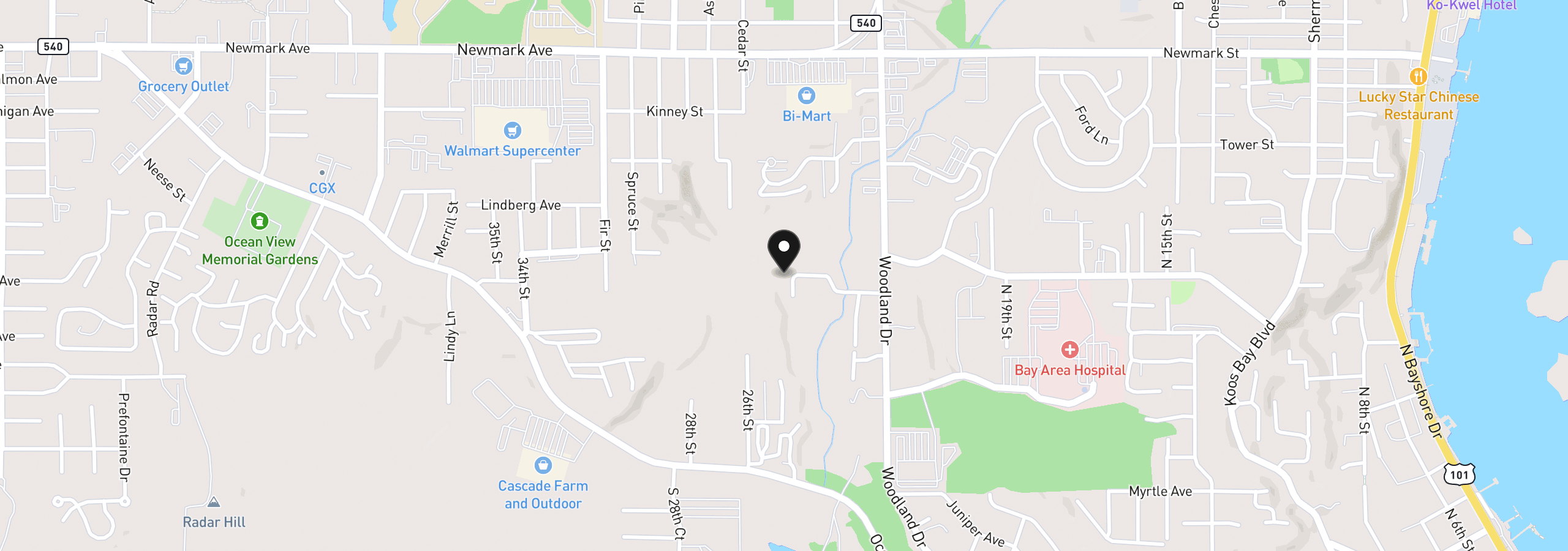 Map showing the location of 2138 Lynne Dr, North Bend, OR 97459
