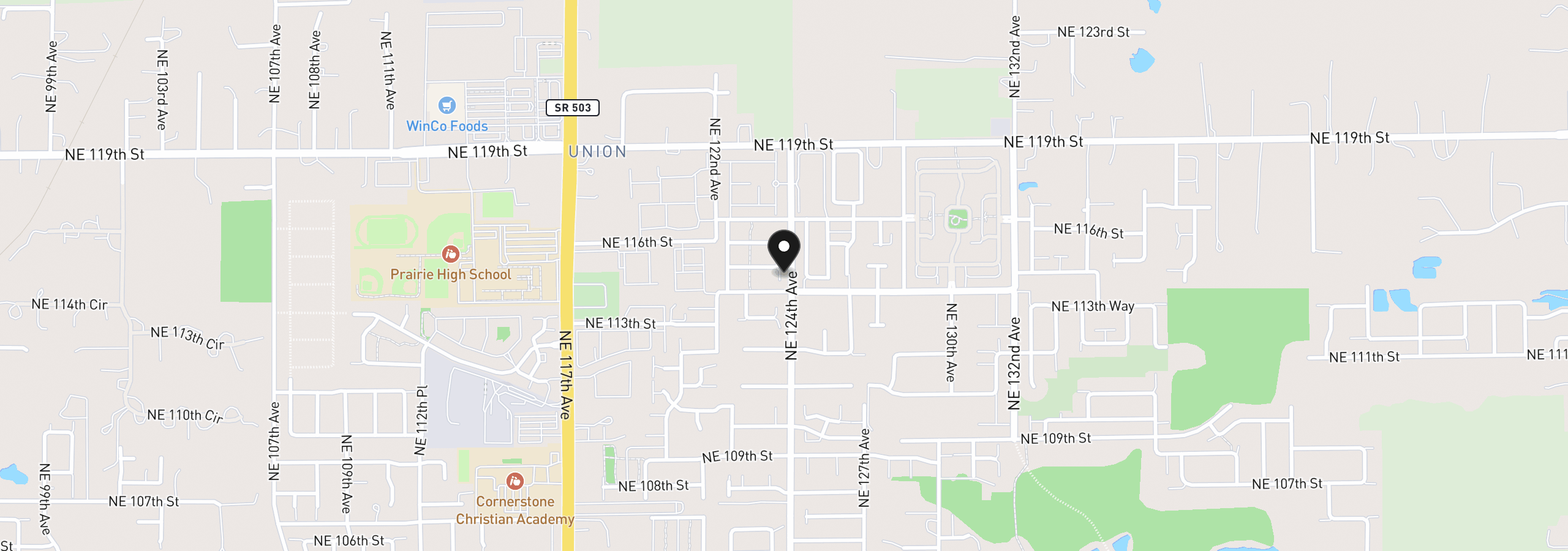 Map showing the location of 12343 NE 115th St, Vancouver, Wa 98682