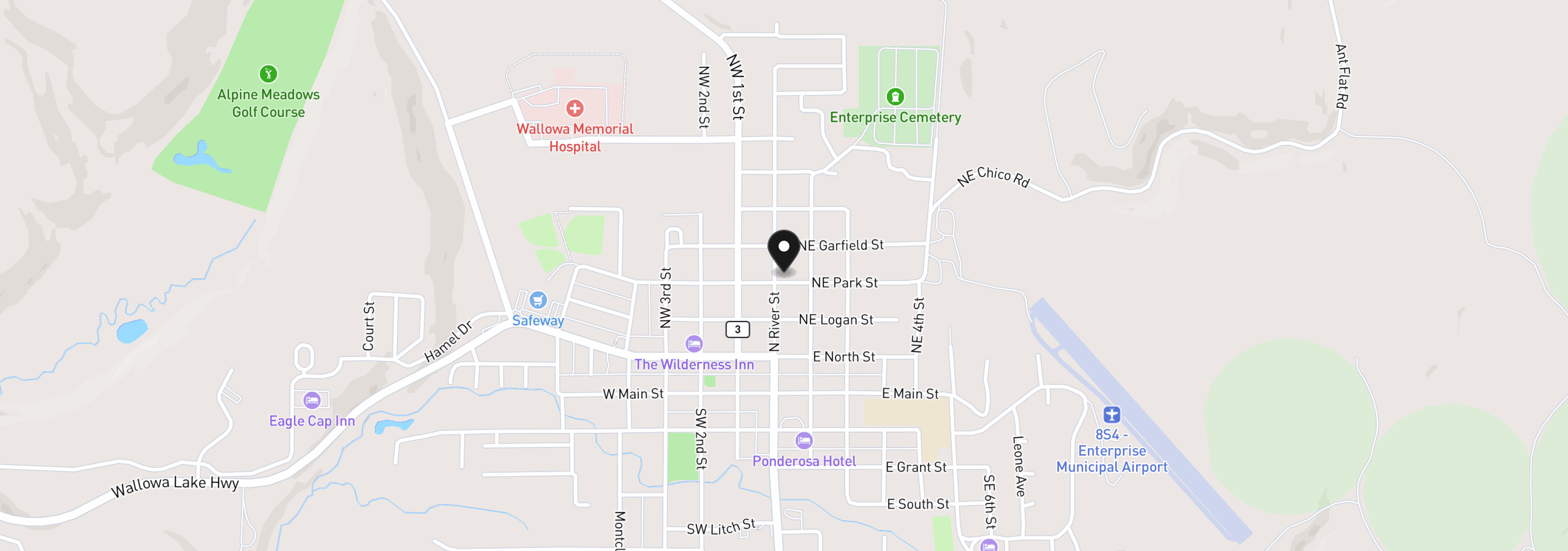 Map showing the location of 101 E Park St, Enterprise, OR 97828
