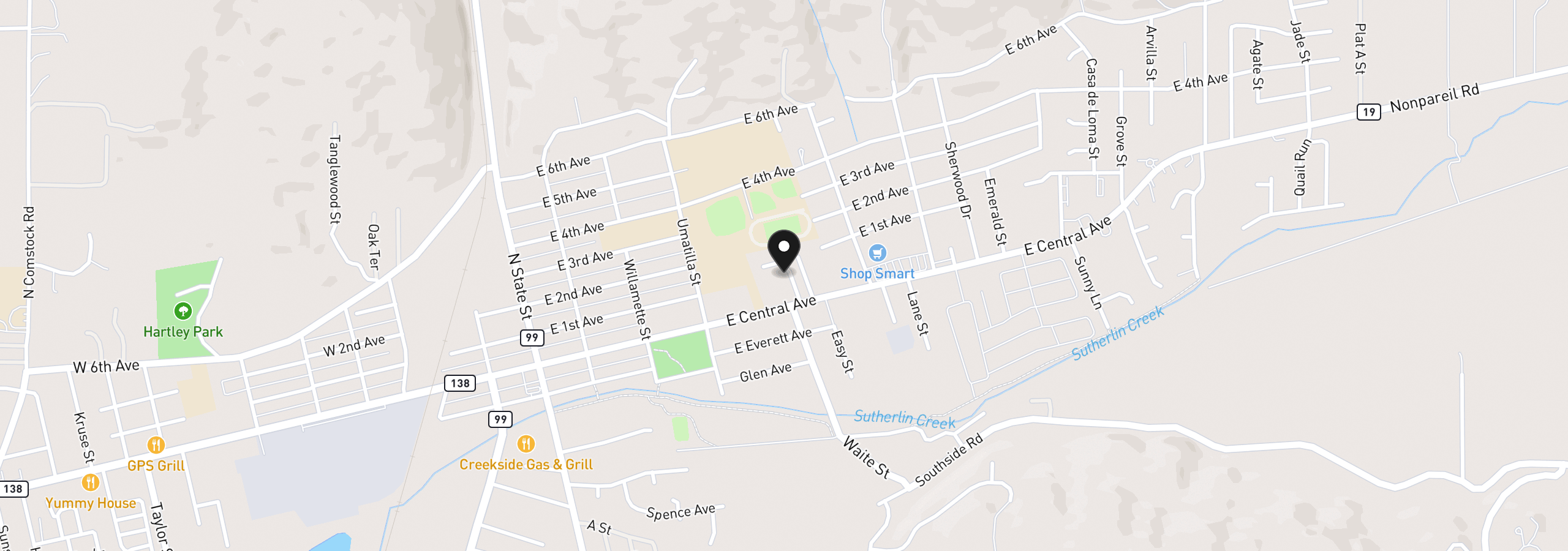 Map showing the location of 203 Eagle Ct, Sutherlin, OR 97479