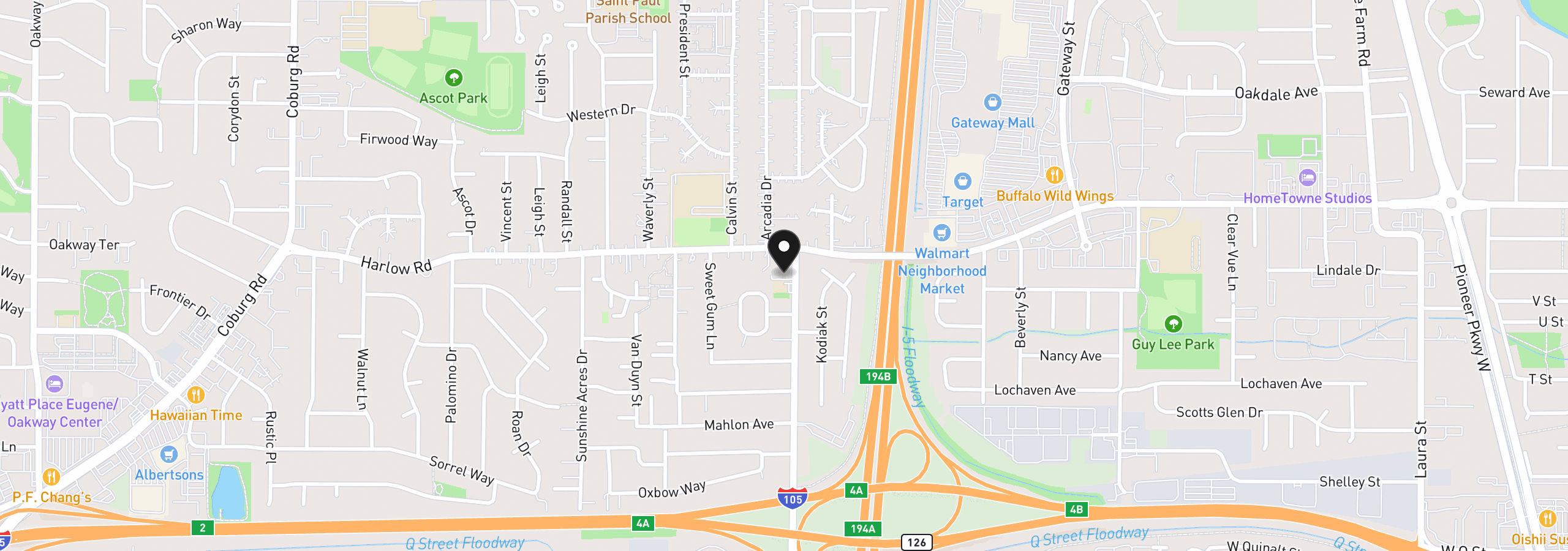 Map showing the location of 640 N Garden Way, Eugene, OR 97401