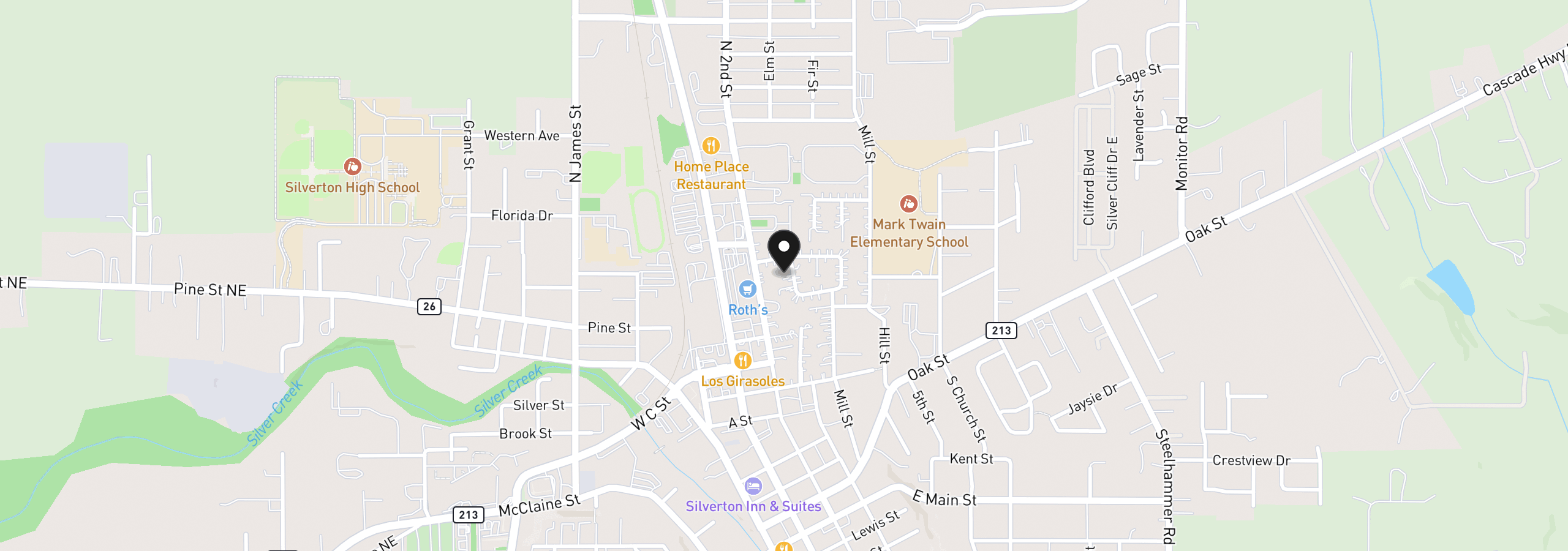 Map showing the location of 421 Lone Oaks Loop, Silverton, OR 97381