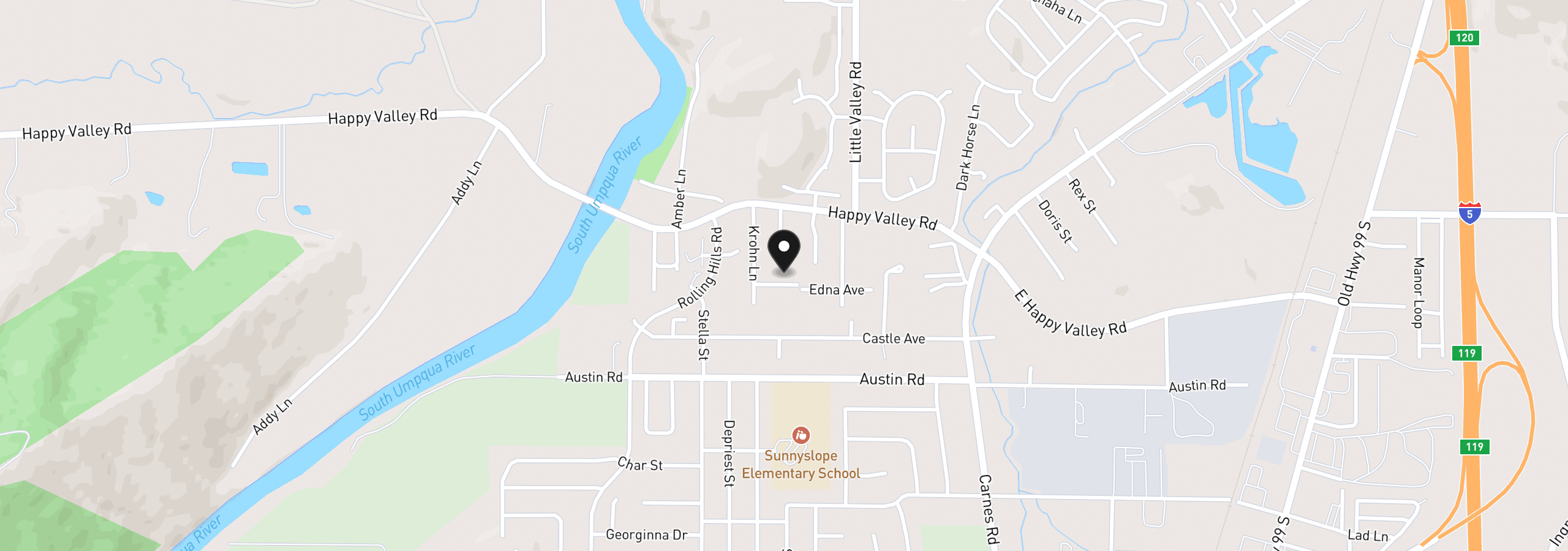 Map showing the location of 3801 Krohn Ln, Roseburg, OR 97471