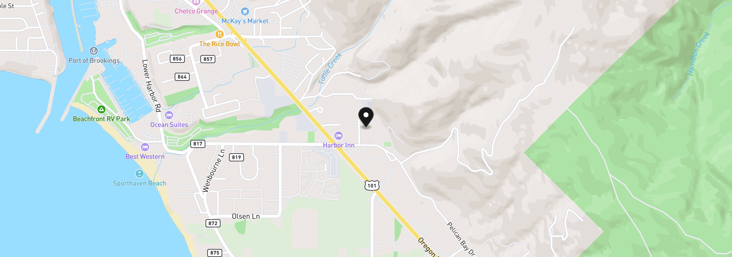 Map showing the location of 16005 Carson Ln, Brookings, OR 97415
