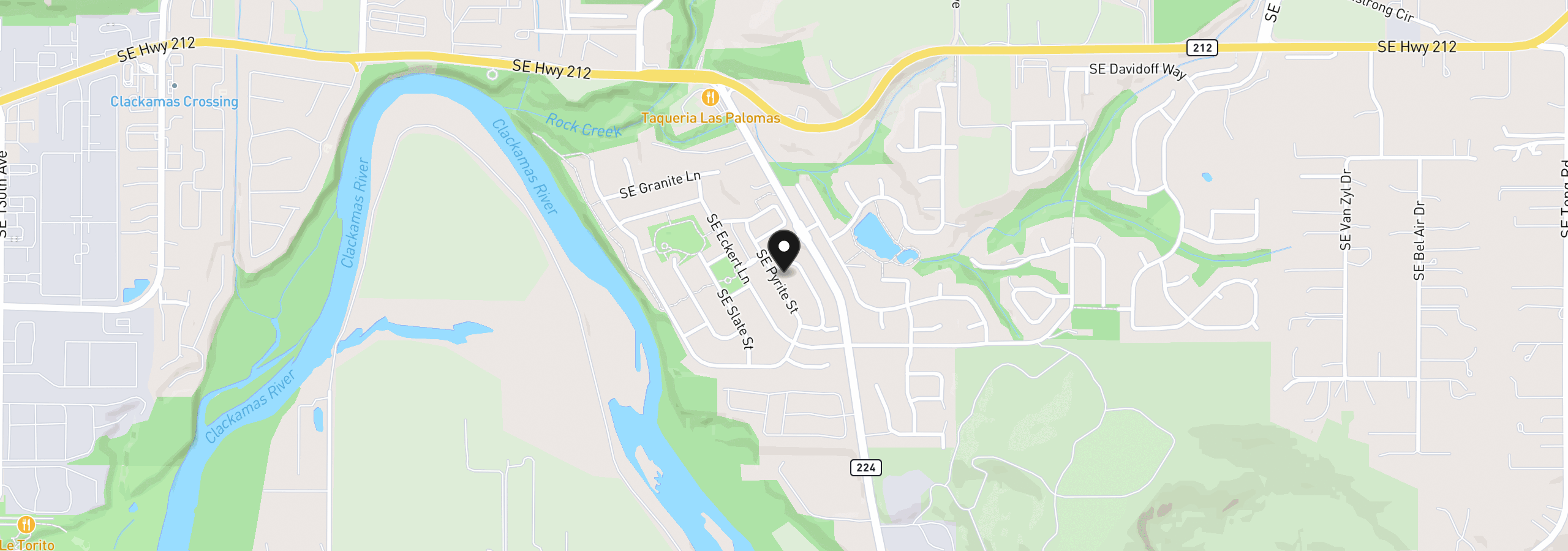 Map showing the location of 16255 SE Scoria Ln, Damascus, OR 97089