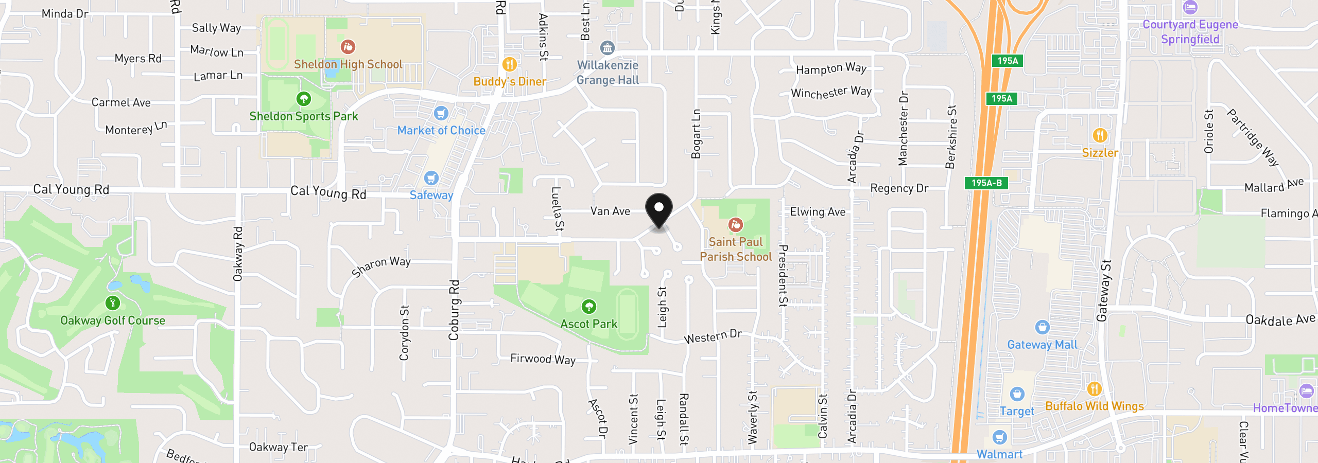 Map showing the location of 3046 Bailey Ln, Eugene, OR 97401
