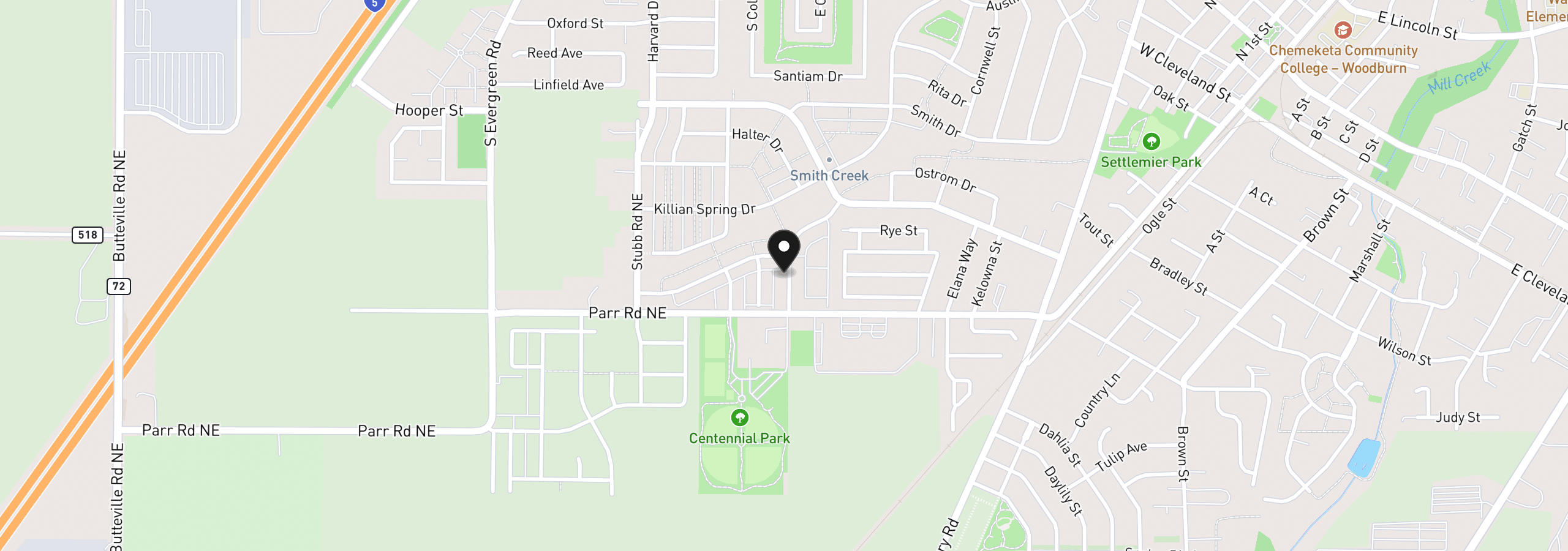 Map showing the location of 821 Kirksey St, Woodburn, OR 97071