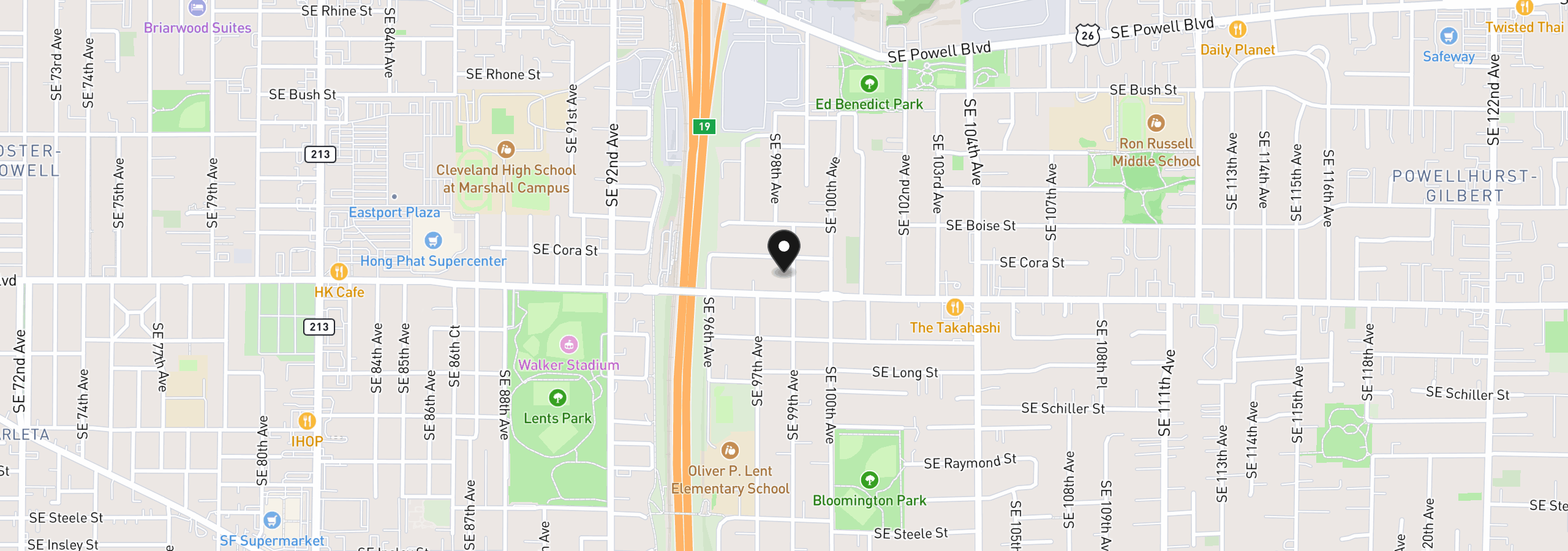 Map showing the location of 4401 SE 99th Ave, Portland, OR 97266
