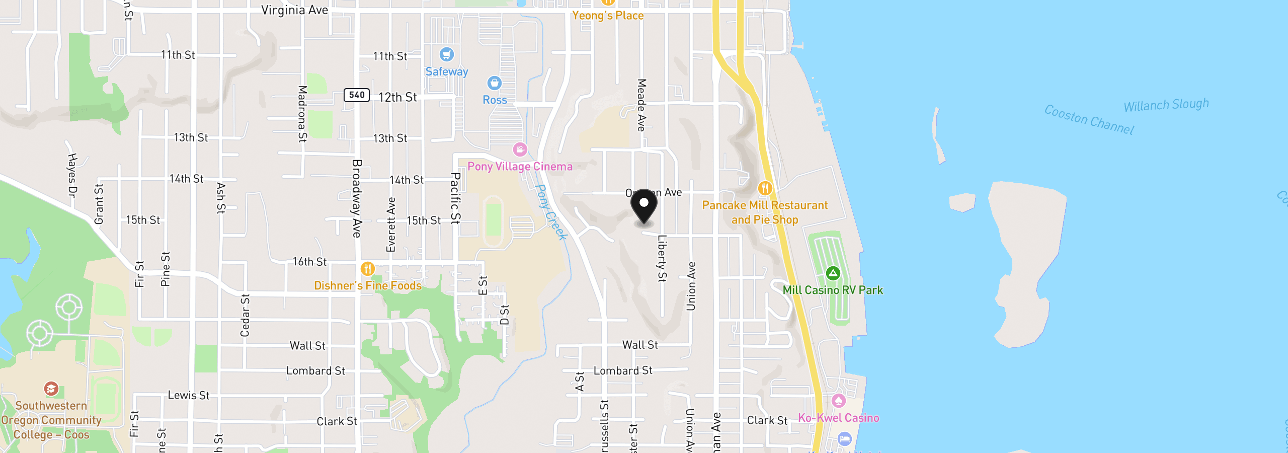 Map showing the location of 2495 Chester St, North Bend, OR 97459