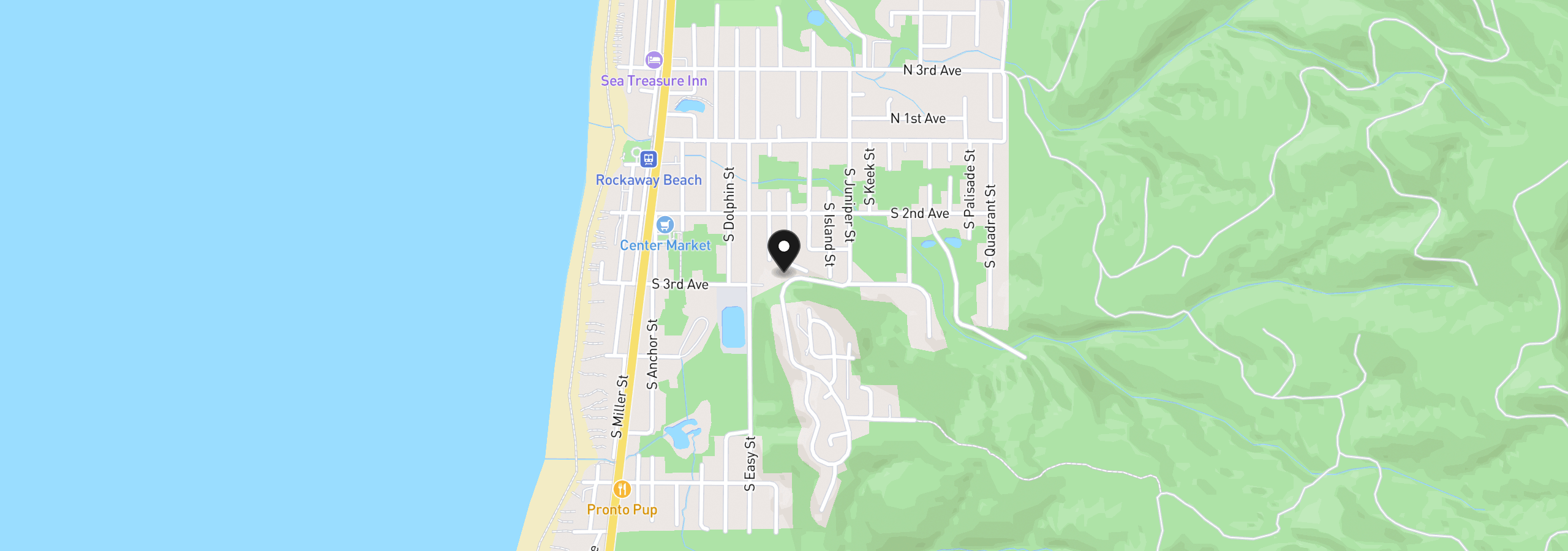 Map showing the location of 690 S 3rd Ave, Rockaway Beach, OR 97136
