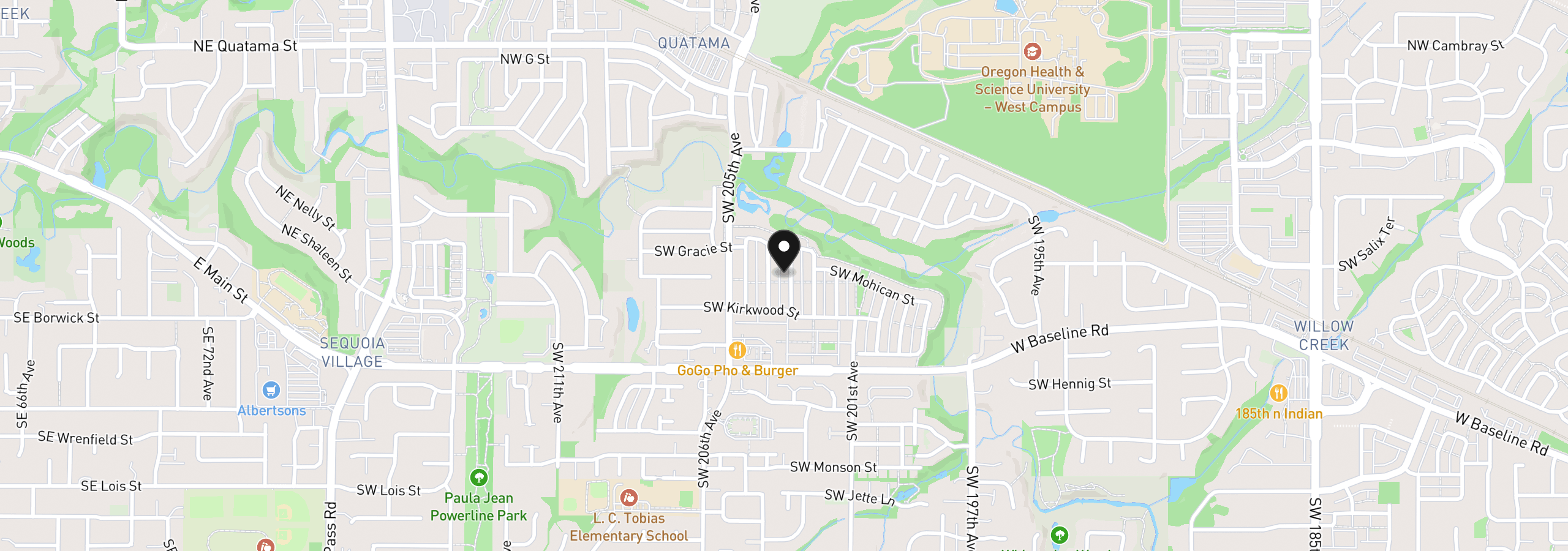 Map showing the location of 323 SW 203rd Ter, Beaverton, OR 97006