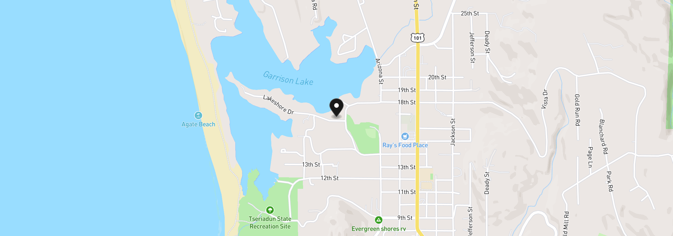 Map showing the location of 850 Lakeshore Dr, Port Orford, OR 97465
