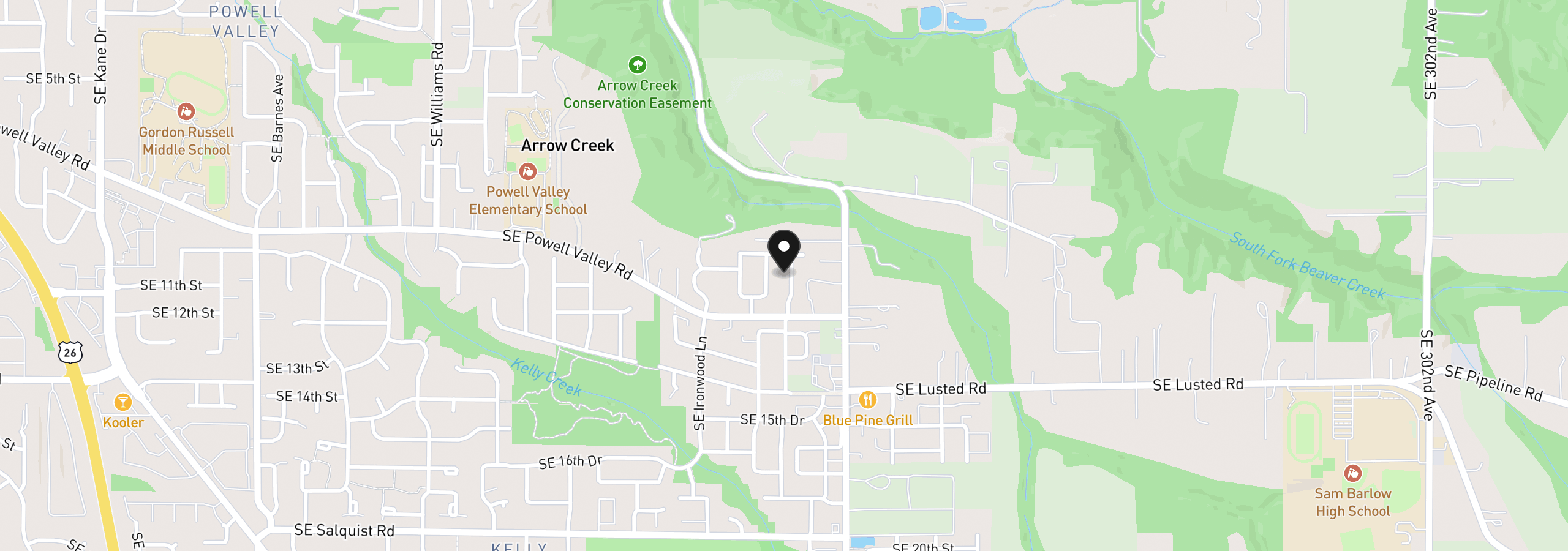 Map showing the location of 1099 SE Mimosa Dr, Gresham, OR 97080