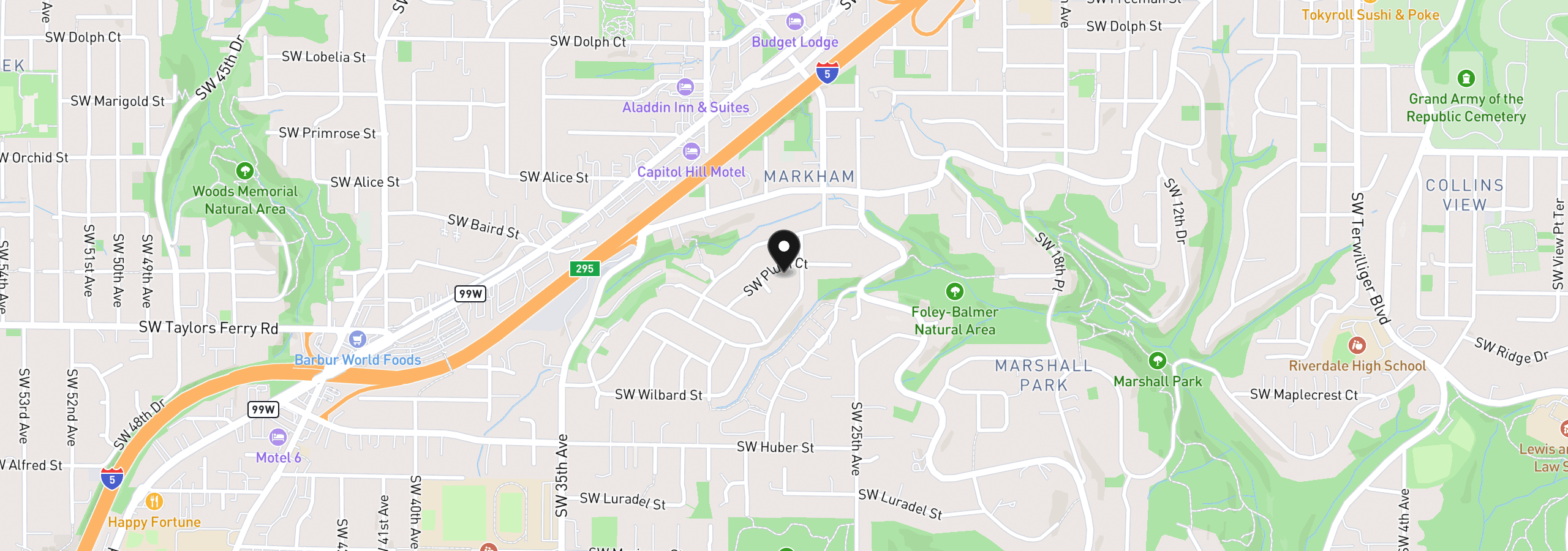 Map showing the location of 2730 SW Plum Ct, Portland, OR 97219