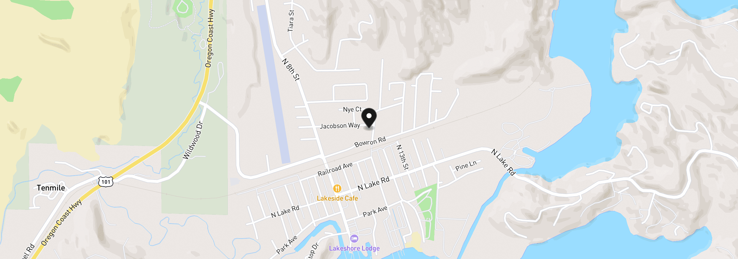 Map showing the location of 235 Rainbow Ln, Lakeside, OR 97449