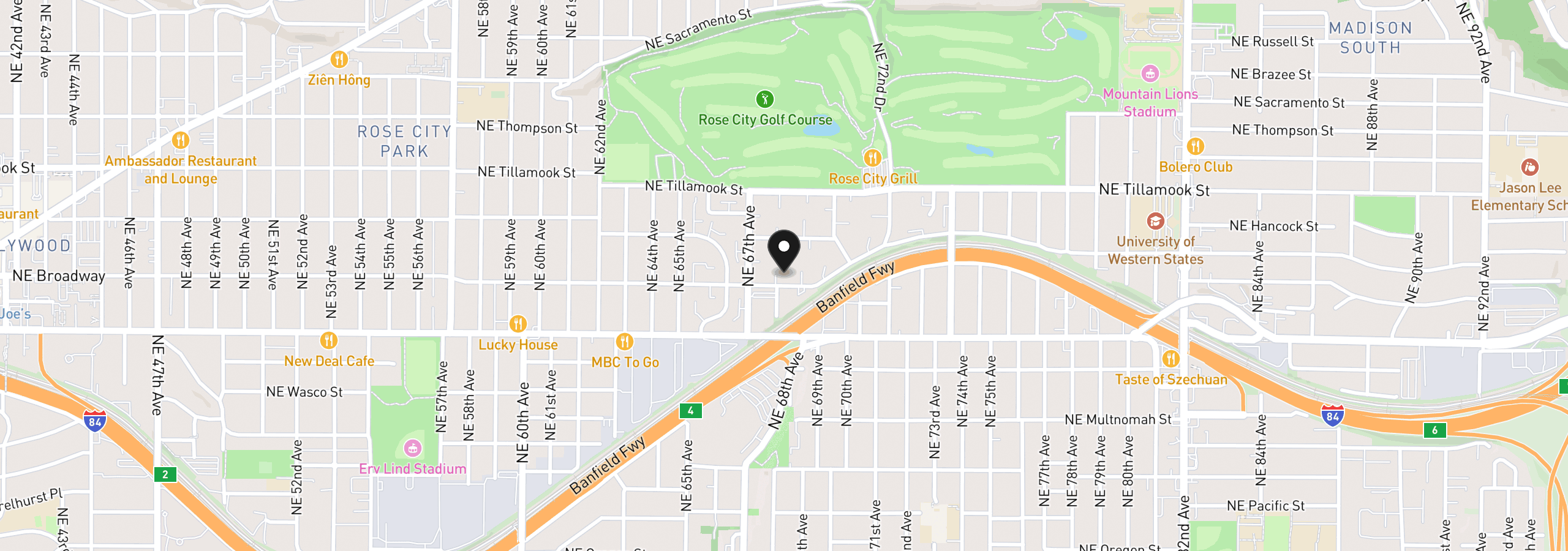 Map showing the location of 6807 NE Broadway, Portland, OR 97213