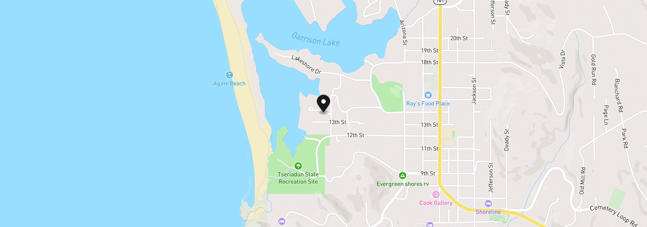 Map showing the location of 1118 Talus Way, Port Orford, OR 97465