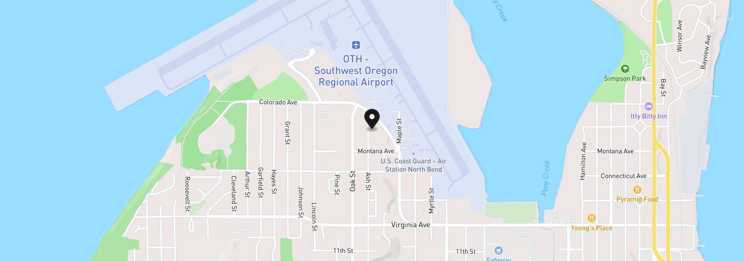 Map showing the location of 1611 Ash St, North Bend, OR 97459