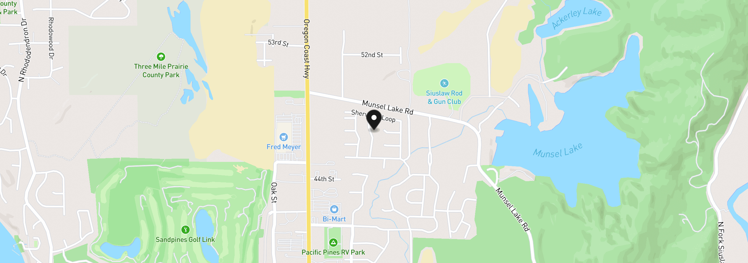 Map showing the location of 512 Robin Ln, Florence, OR 97439