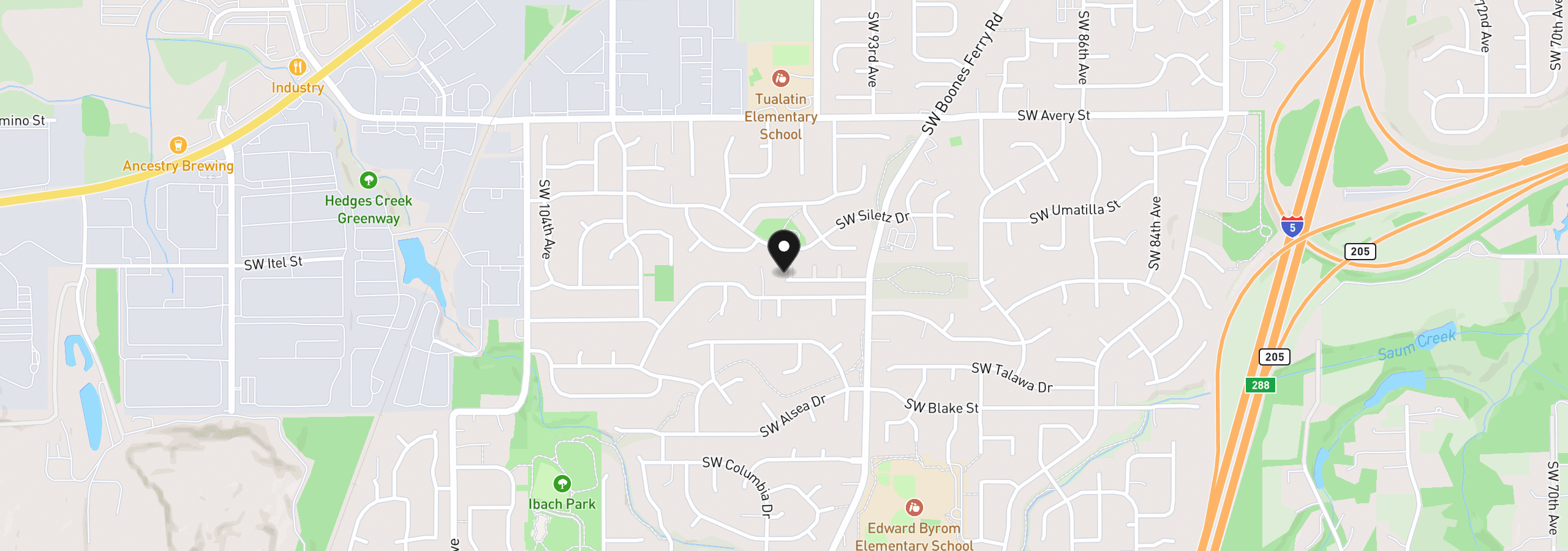 Map showing the location of 9535 SW Cherry Ln, Tualatin, OR 97062