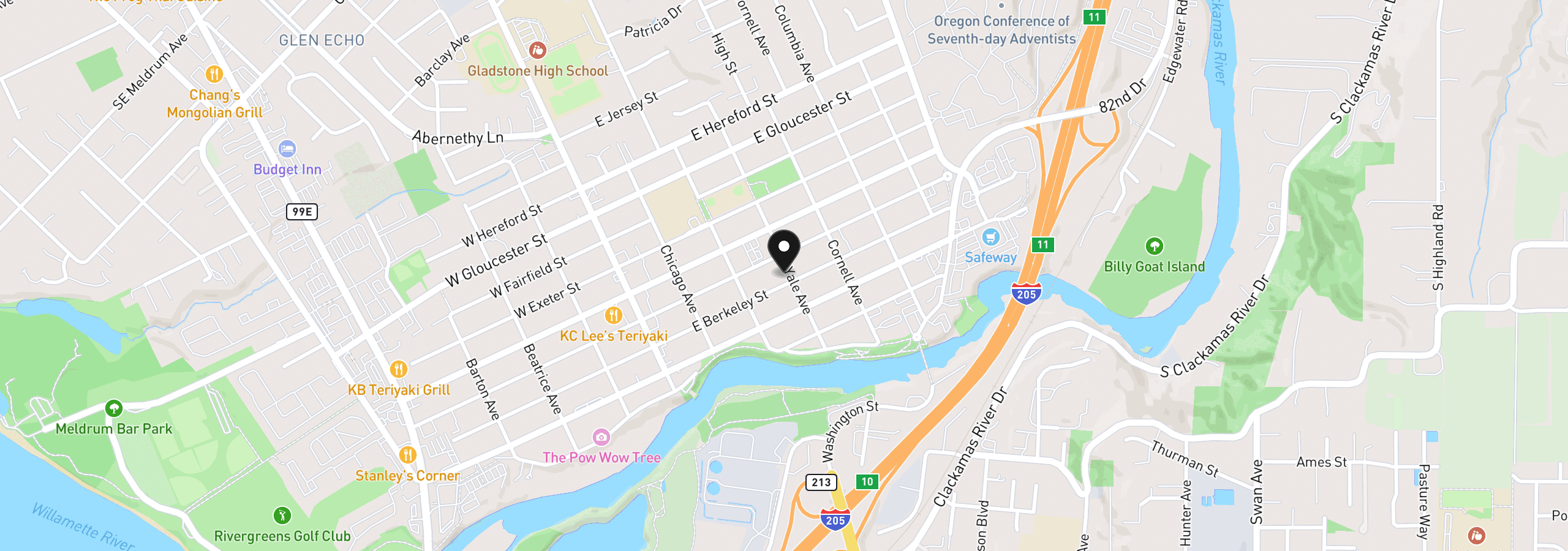 Map showing the location of 380 E Berkeley St, Gladstone, OR 97027