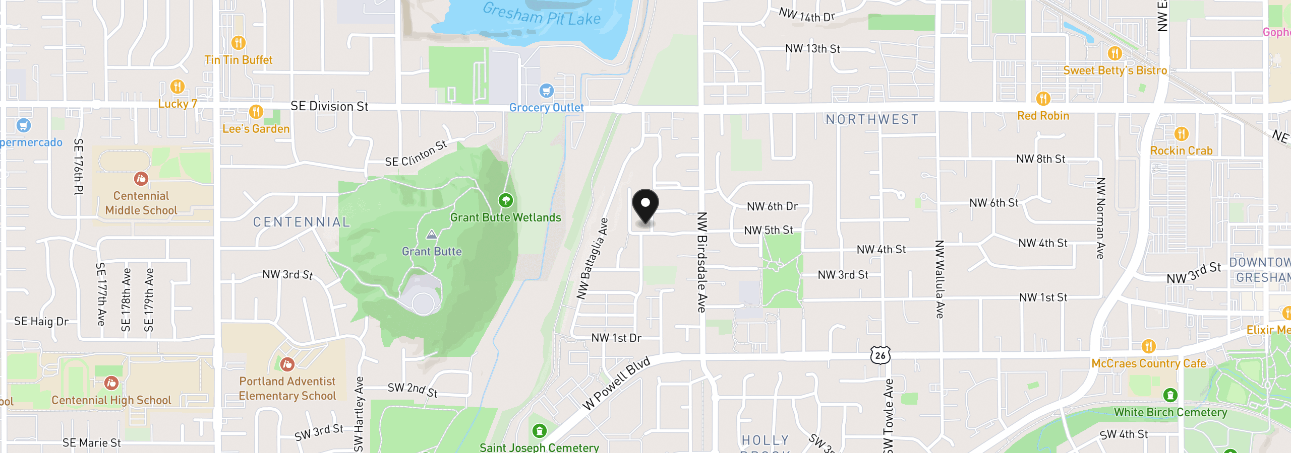 Map showing the location of 501 NW Mawrcrest Pl, Gresham, OR 97030